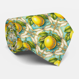 Gravata Limões de Amalfi Faux Silk   Estilo de Luxo Design