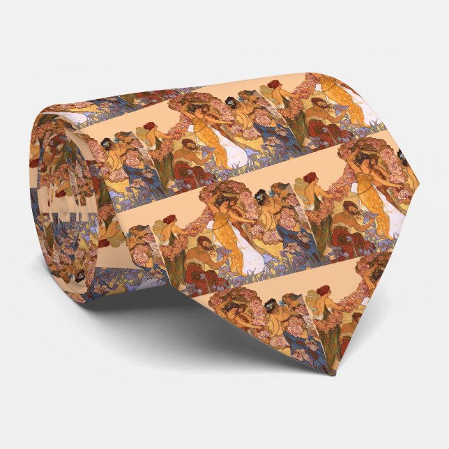 Gravata Linda Arte Nouveau Mulheres com Írisos e Rosas (Rolled)
