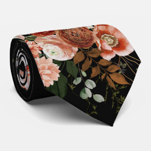 Gravata Linda cor-de-rosa e Borgonha Floral a Preto