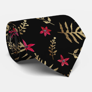 Gravata Linda flor vermelha ouro brilha preto