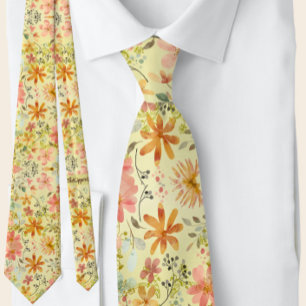 Gravata Linda Peach Amarelo Verão Floral