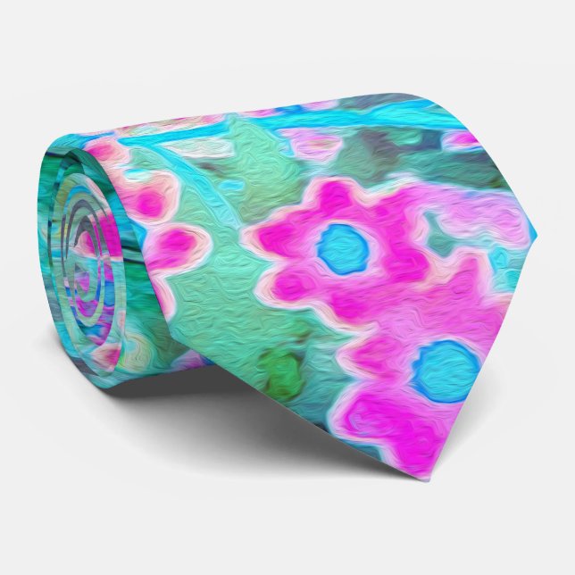 Gravata Lindas Flores de Jardim Magenta e Azul Real (Rolled)