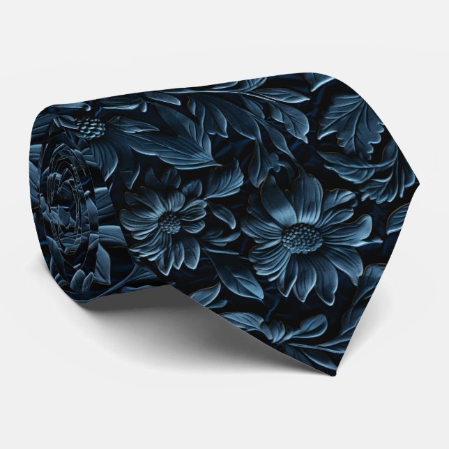 Gravata Lindo Azul Marinho Falso Couro Trabalhadop (Rolled)