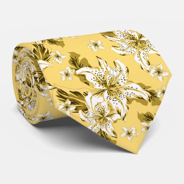 Gravata Lindo padrão de flores amarelo pálido (Rolled)