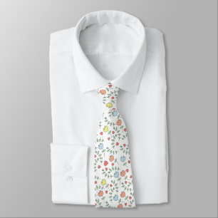 Gravata Lindo padrão floral desenhado à mão com corações