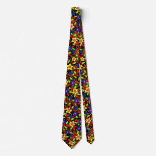 Gravata Lindo padrão floral preto colorido maravilhoso