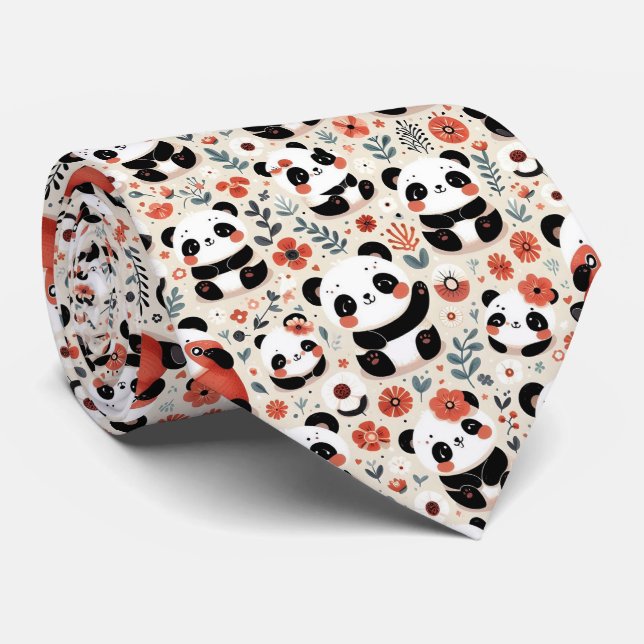 Gravata Lindo Panda Preto e Branco (Rolled)