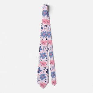 Gravata Lindo Rosa Pastel e Azul Floral Jardim de Primaver