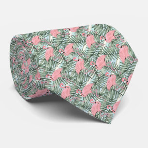 Gravata Lindos Flamingos Rosa Folhas de Palmeira Padrão Ar
