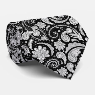 Gravata Lindos padrões de paisley preto e branco vintage