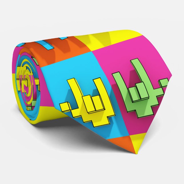 Gravata Linguagem de Sinal ASL Pixel Love Pop Neck Tie (Rolled)