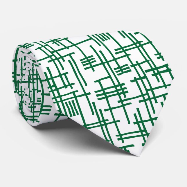 Gravata Linhas Abstratas 120923 - Verde Floresta em Branco (Rolled)