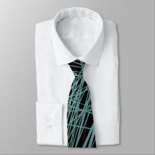 Gravata Linhas abstrato - Verde Oceano em Preto