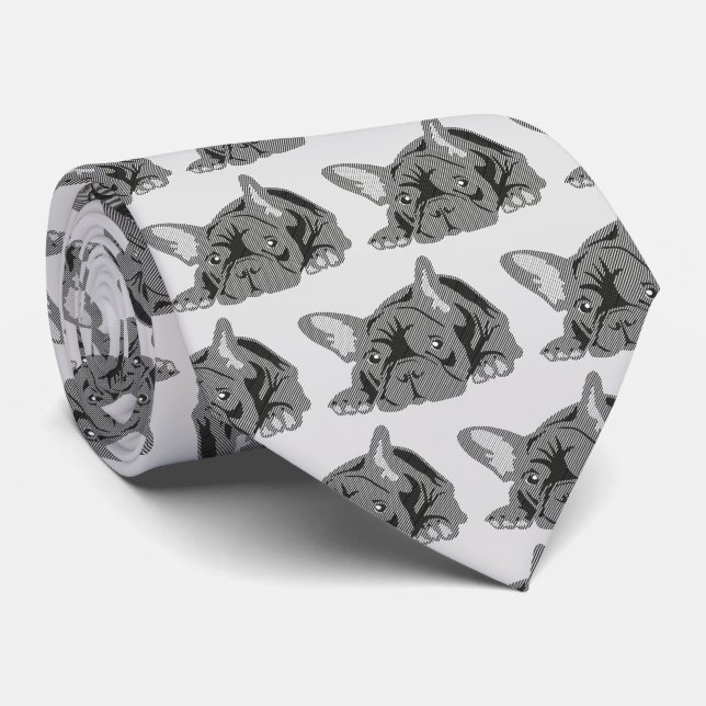 Gravata Linhas de Bulldog Francês (Rolled)