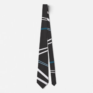 Gravata Linhas Oblíquas Geométricas Brancas e Azuis