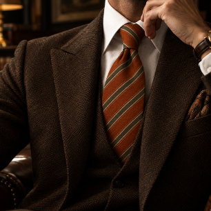 Gravata Listra Diagonal Heritage Oliva Ferrugem