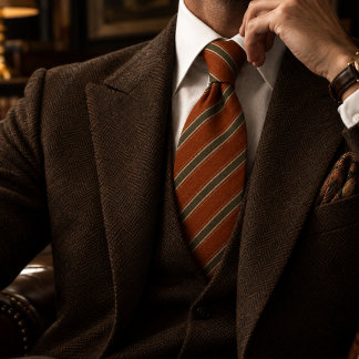 Gravata Listra Diagonal Heritage Oliva Ferrugem