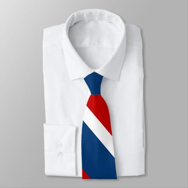 Gravata Listra larga branca e azul vermelha da (Amarrado)
