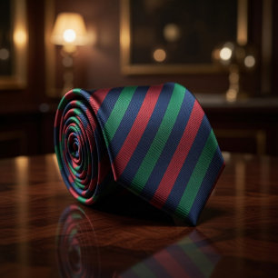 Gravata Listra Regimental Clássica Verde Burgundy Navy