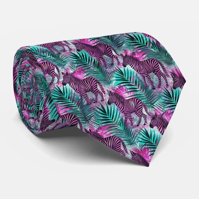 Gravata Listra Rosa Zebra Jungle Padrão Tropical (Rolled)