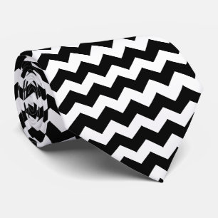 Gravata Listra Zig Zag Preto e Branco