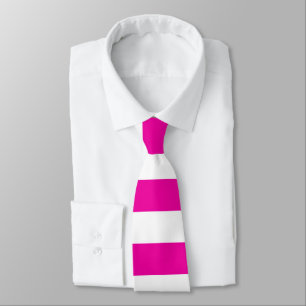 Gravata Listrada de Rosa Neon Brilhante e Branco