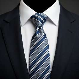 Gravata Listrado Azul e Branco Clássico 