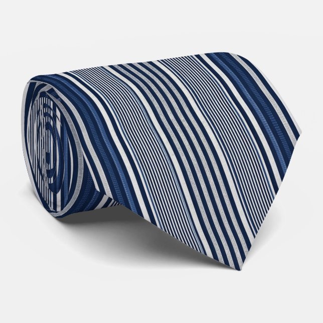 Gravata Listrado Azul e Branco Clássico  (Rolled)