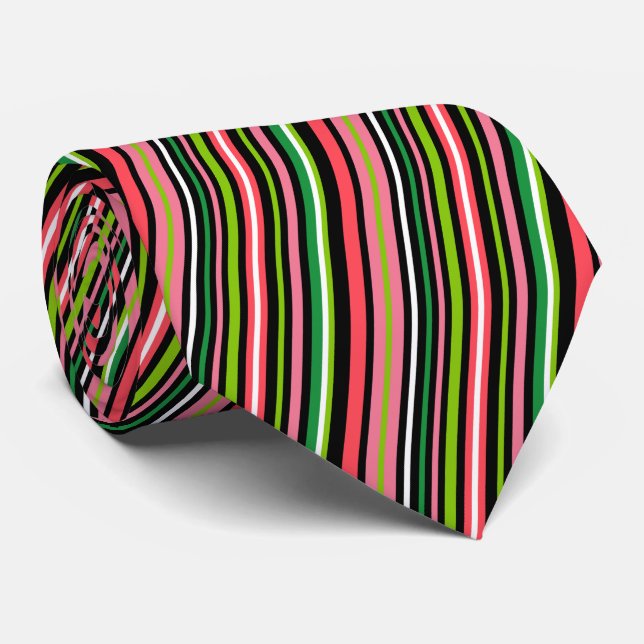 Gravata Listrado de rosa e verde (Rolled)