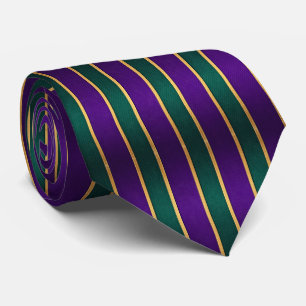 Gravata Listrado de Roxo Verde e Dourado em Negrito