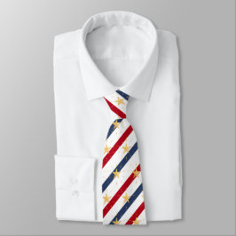 Gravata Listrado Diagonal Vermelho Branco Azul Dourado Est