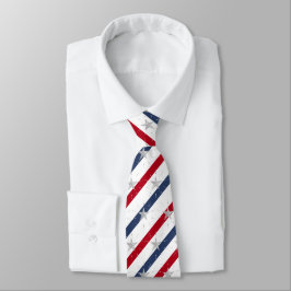 Gravata Listrado Diagonal Vermelho Branco & Azul Estrelas 