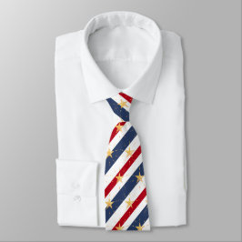 Gravata Listrado Vermelho Branco & Azul 2 Estrelas Espalha