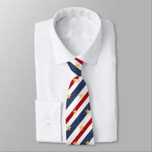 Gravata Listrado Vermelho Branco & Azul 2 Estrelas Espalha