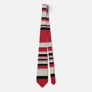 Gravata Listras Complexas - Vermelho, Cinza, Preto e Branc