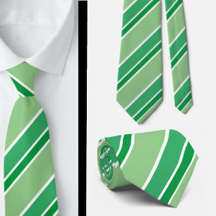 Gravata Listras Diagonais de Doces em Verde Sage e Branco 