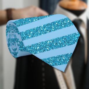 Gravata Listras Horizontais Estilo Glitter Azul Oceano Chi