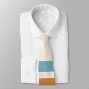 Gravata Listras Laranja Azul e Creme Simples Vintage Retro