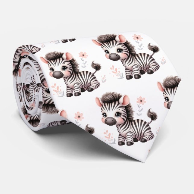 Gravata Listras Pretas e Brancas Zebras Kawaii Fofas Moder (Rolled)