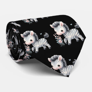 Gravata Listras Pretas e Brancas Zebras Kawaii Modernas Fo