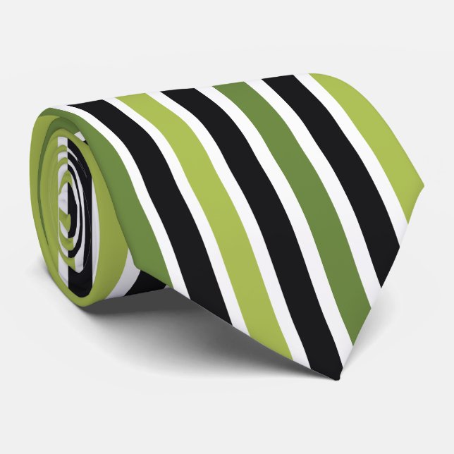 Gravata Listras Pretas Verdes (Rolled)