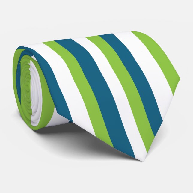Gravata Listras Verticais Azuis Brancas Verdes  (Rolled)