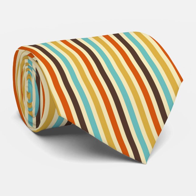 Gravata Listras Verticais Cores Retro Azul Amarelo Vermelh (Rolled)