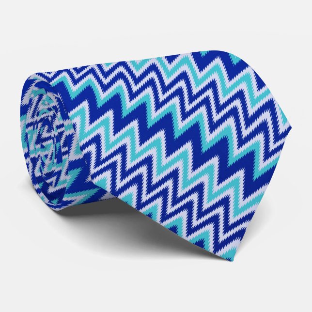 Gravata Listras zig-zag azuis aqua fofas (Rolled)