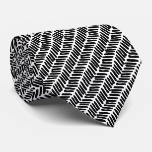 Gravata Listras Zigzag Abstratas Preto Cinza Branco Artíst