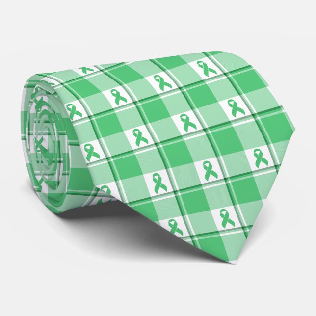 Gravata Liver Cancer Awareness Plaid Green Ribbon (Rolled)