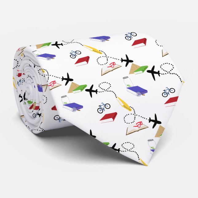 Gravata Livros de bicicleta de avião Azul Verde Amarelo (Rolled)