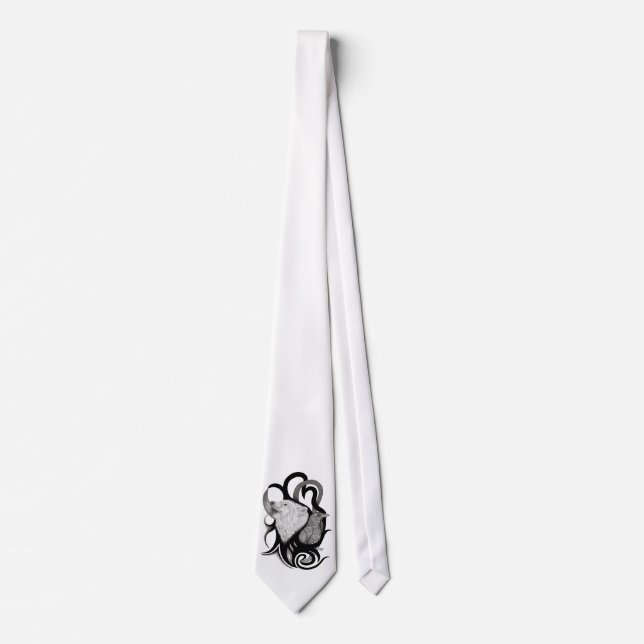 Gravata Lobo Branco com Arte Tribal Raven (Frente)