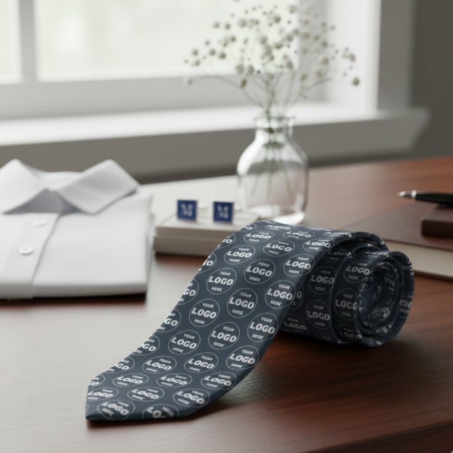 Gravata Logotipo Personalizado - Cinza Carvão Profissional (Custom Logo - Professional Branded Charcoal Gray Neck Tie)