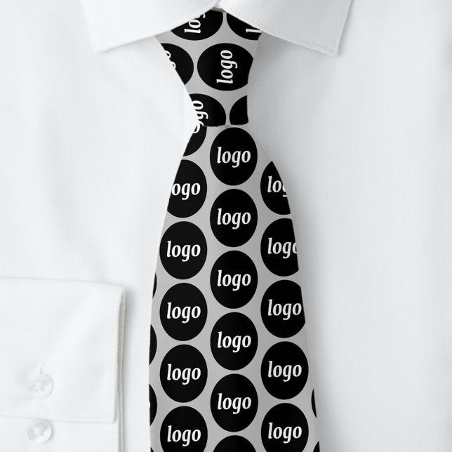 Gravata Logotipo simples Cinzas de Prata Comercial (Logo pattern custom silver gray business promotional neck tie)